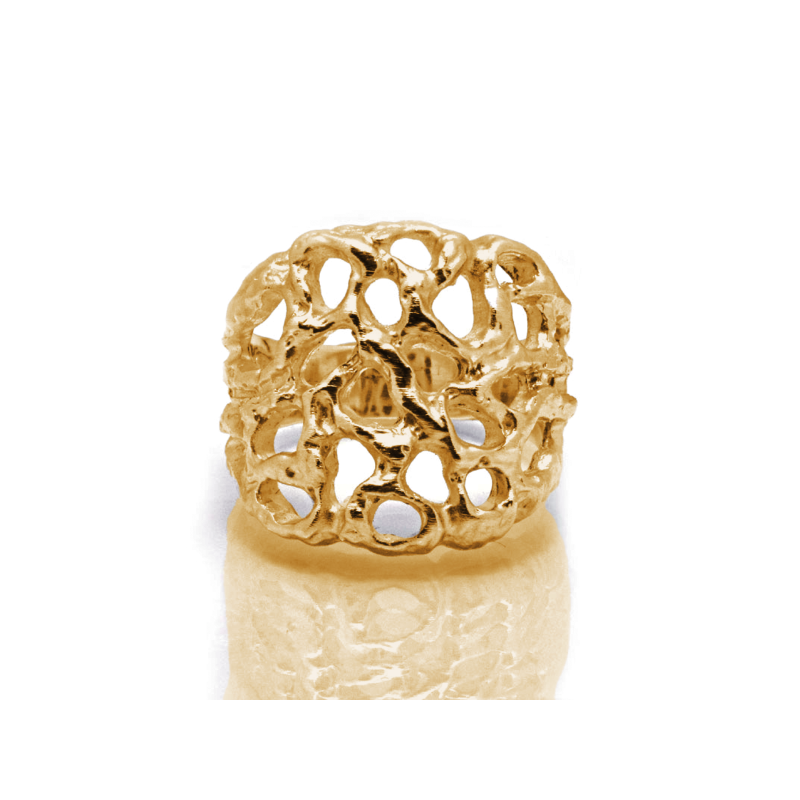 Anello Fascia Rete Alta - Placcato Oro Giallo