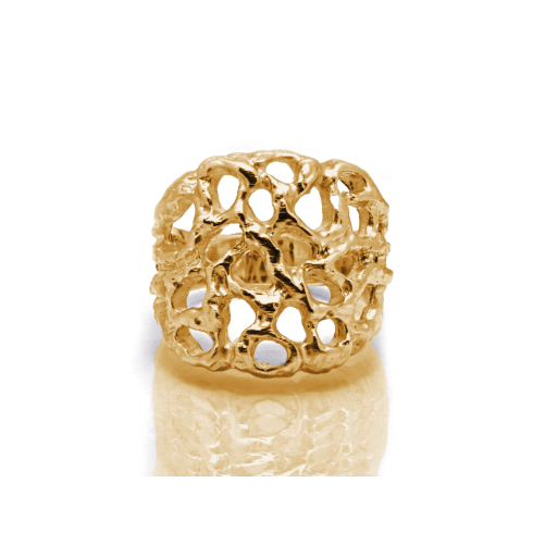 Anello Fascia Rete Alta - Placcato Oro Giallo